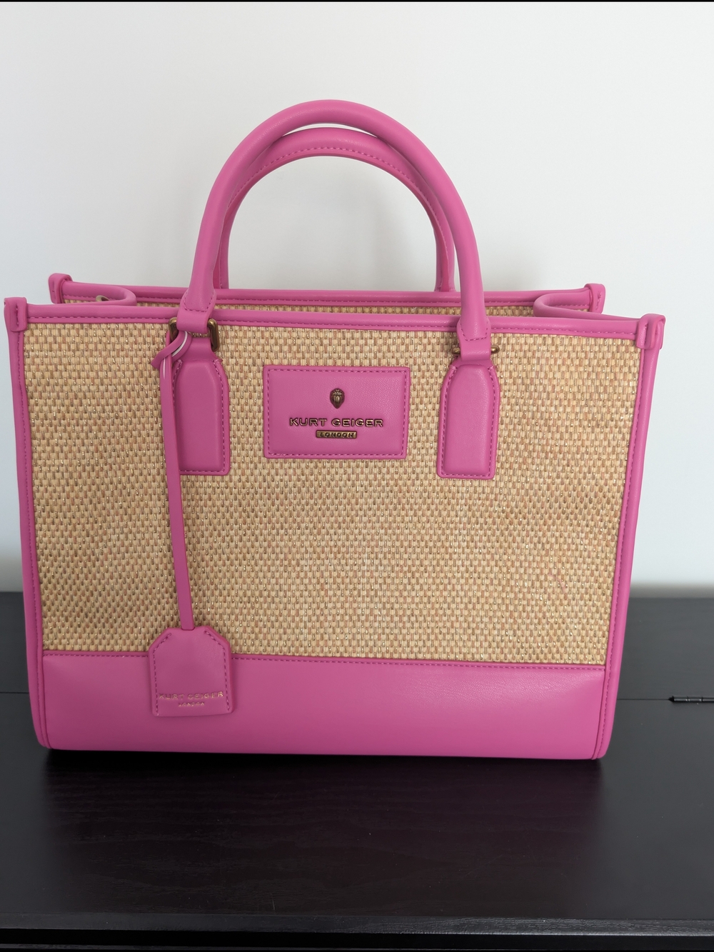 Kurt Geiger Pink Trim Woven Straw Tote